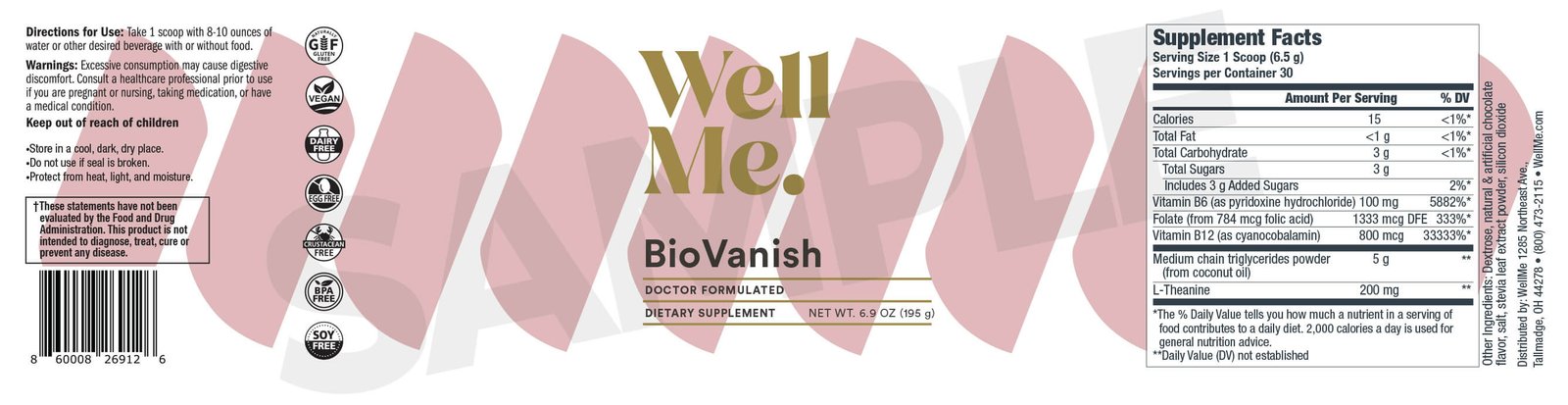 WellMe BioVanish Supplement Facts